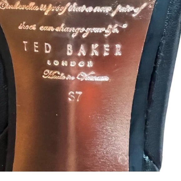 Ted Baker London Peep Toe Black Leather Heeled Booties w/ Rose Gold Bow Sz - Picture 6 of 7